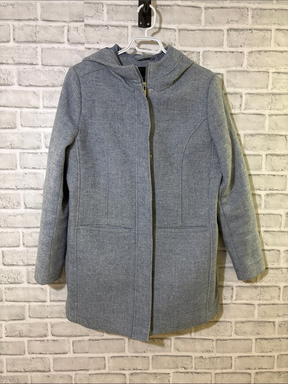 Reitmans Light/blue Gray Hooded lined Trench Coat, medium